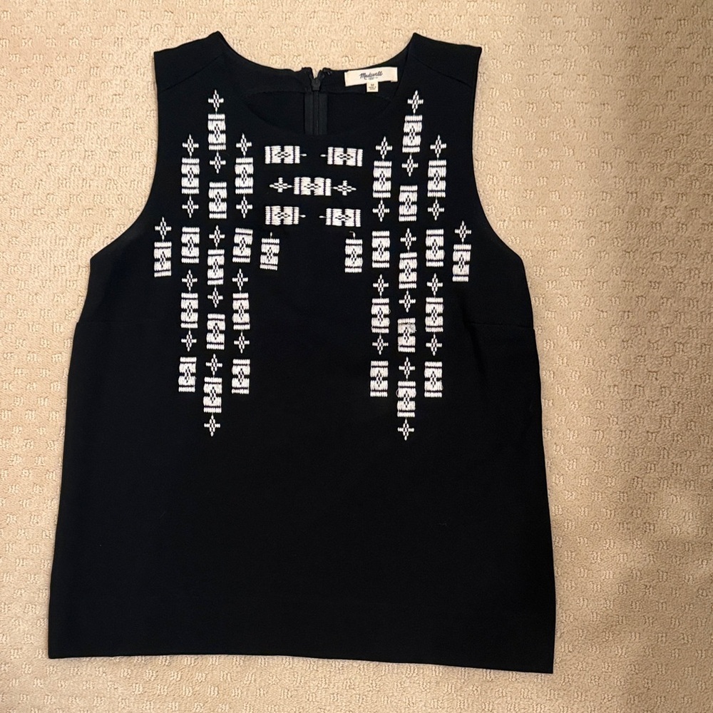 Madewell Black Sleeveless Top with White Patterns